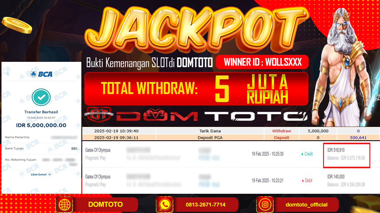 JACKPOT SLOT GATES OF OLYMPUS 19 FEBRUARI 2025
